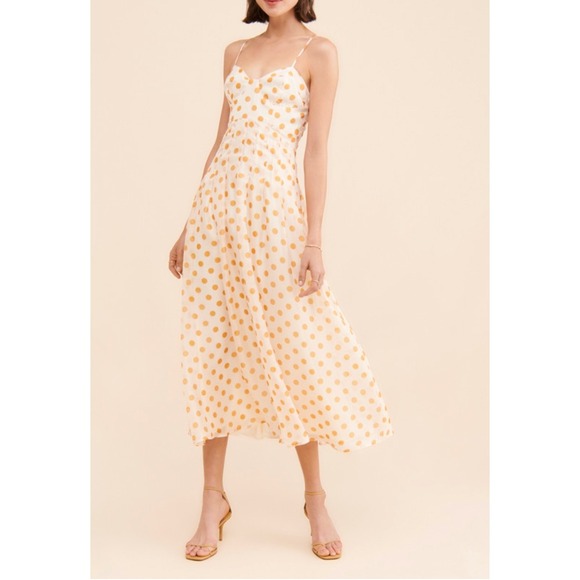 Anthropologie En Saison Ava Midi Dress Polka Dot Bustier Cream Yellow M Feminine - Picture 2 of 16